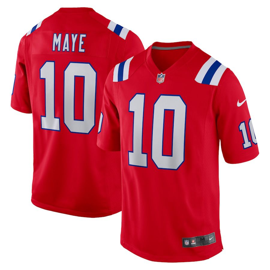 Men New England Patriots 10 Drake Maye Nike Red 2024 NFL Draft First Round Pick Player Game Jersey